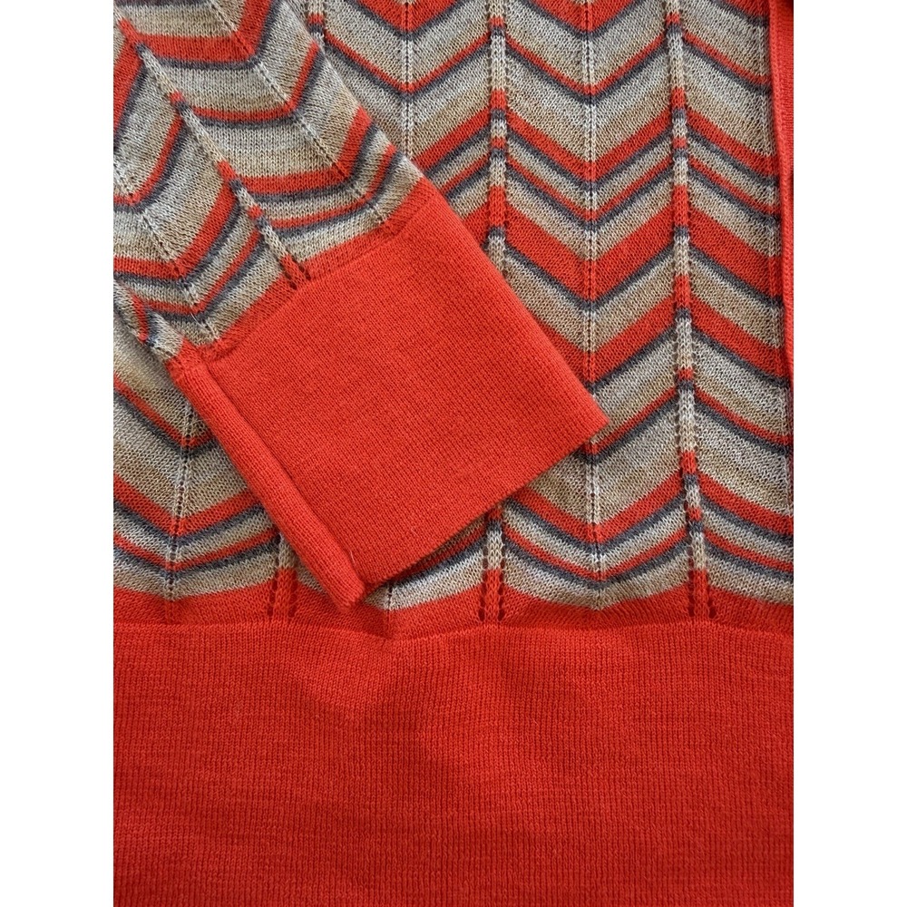 LOFT Womens M Cardigan Chevron Striped Orange Blue V Neck Button Up - Picture 4 of 9